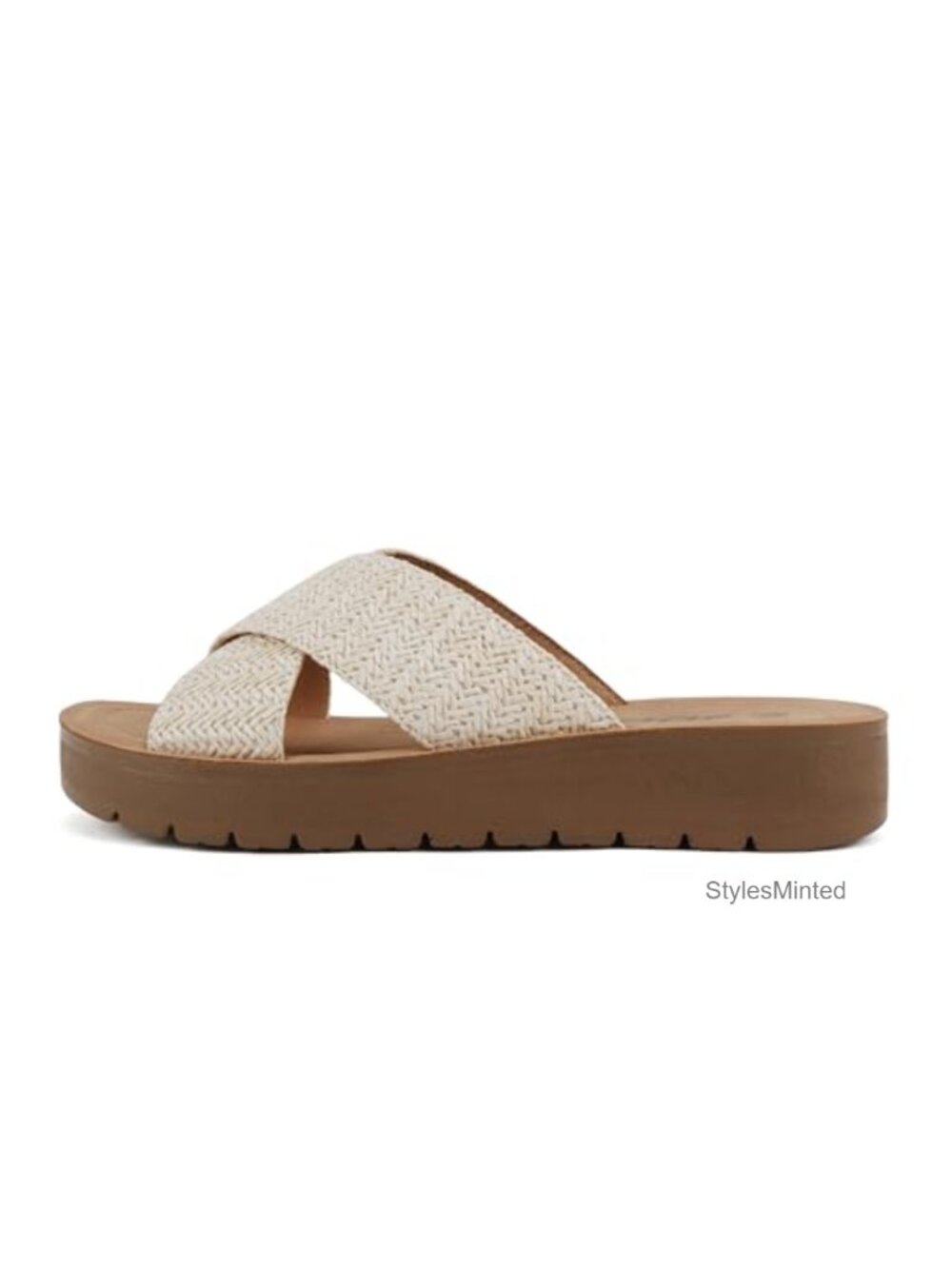 Open Toe Crisscross Band Slide Sandals Platform Wedge